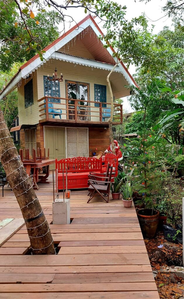 a tiny guest house made up of about 80% recycled bricks and wood